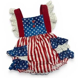 Boutique Patriotic Baby Romper with Stars and Stripes - 2T